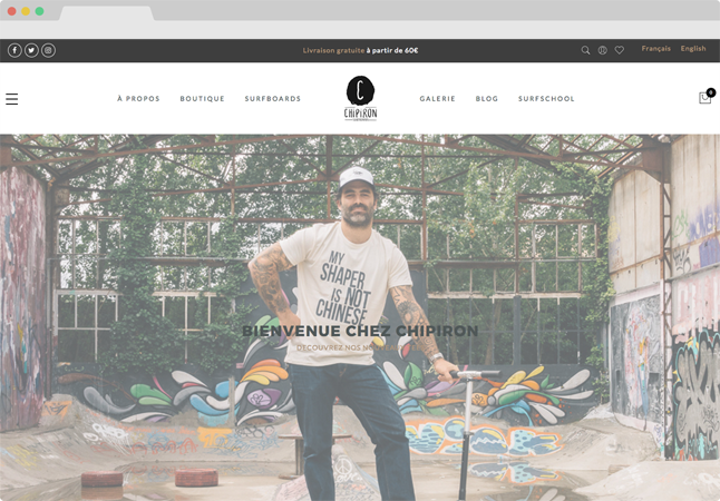 Projet conception site Internet Chipiron Surfboards - Site WordPress / WooCommerce / WPML